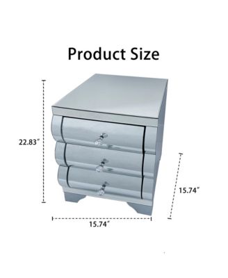 Mirrored Nightstand, Glass Bedside Table with 3 Wave Drawers, Modern End Table for Bedroom, Living Room, Home Office