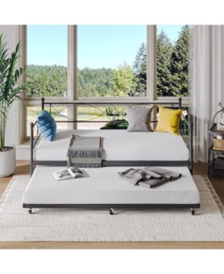 Twin daybed with Trundle, Metal Twin Daybed and Trundle Set, Day Bed Sofa Bed Frame with Steel Slat Support.