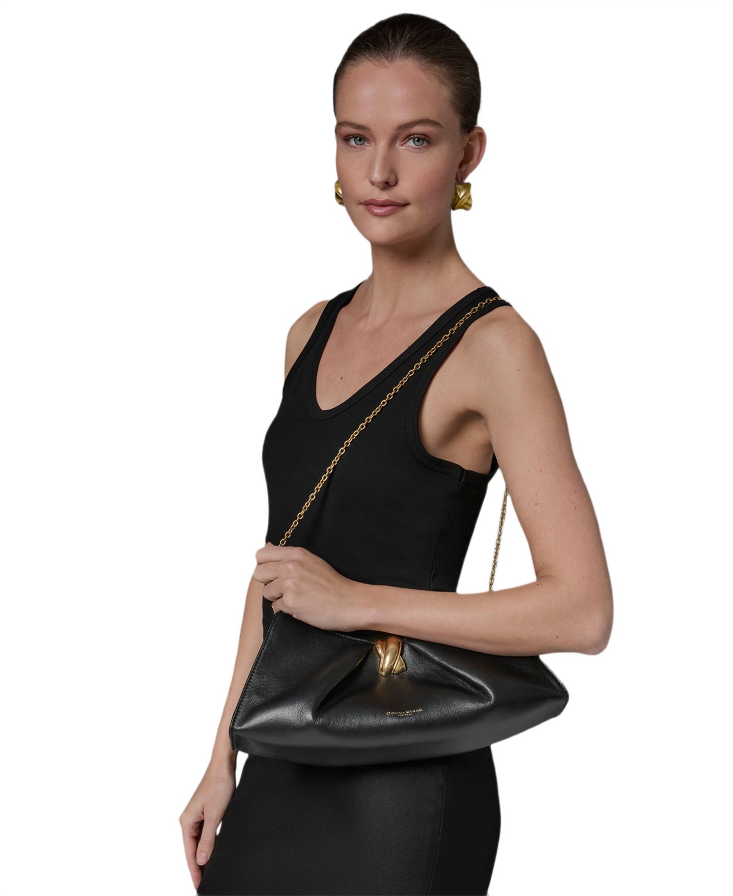 Женский клатч Donna Karan New York Cashmere Leather Clutch, цвет: Чёрный / Золотой — фото 2