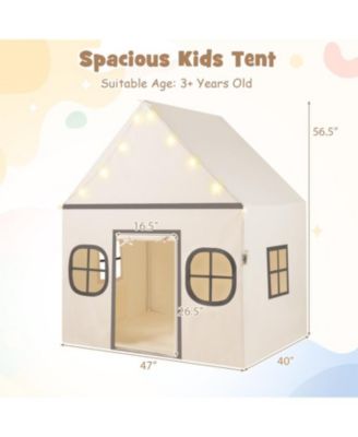 Large Kids Playhouse Tent with Door Curtain, Windows, Star Lights