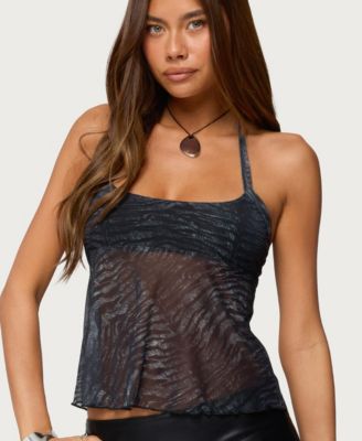 Women's Tiger Printed Mesh Babydoll Top