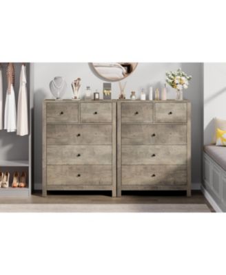 Dresser for Bedroom, Tall 5 Drawer Dresser with Deep Drawers & Metal Knobs, Modern Wooden Double Chests of Drawers for Kids Bedroom, Entryway