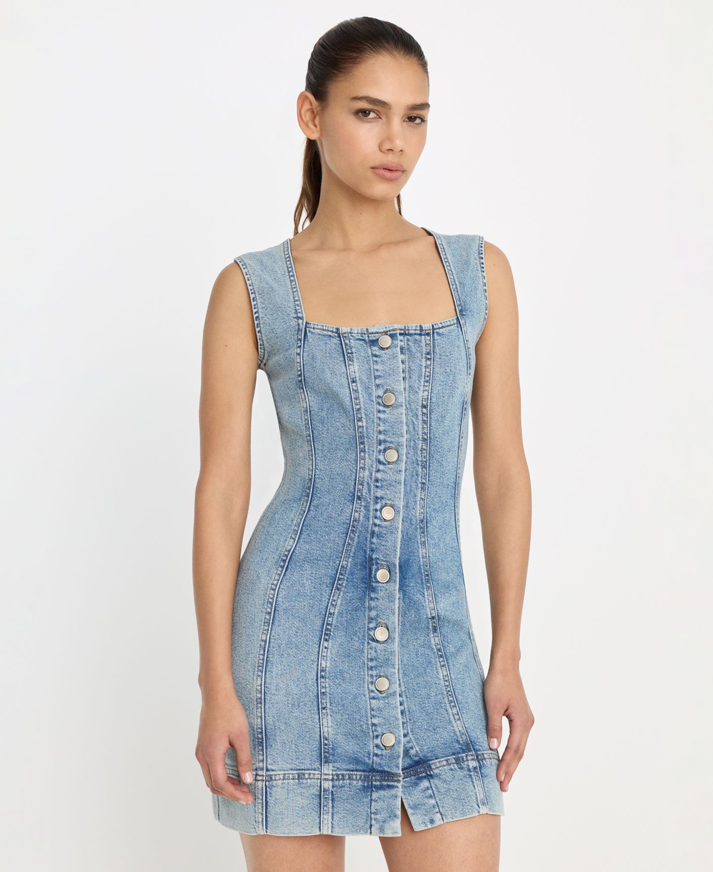 Женское платье Good American Button-Front Mini, цвет: Индиго — фото 2