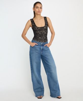 Women's Stretch Lace Scoop Neck Tank Bodysuit, Regular & Plus Size