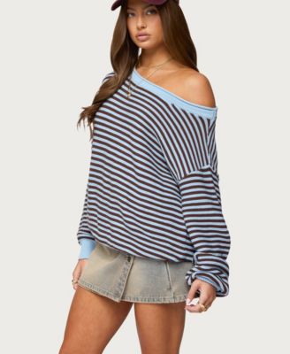 Women's Averi Striped Oversized Off Shoulder Sweater