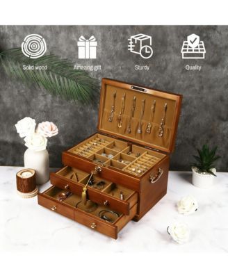 Wooden Jewelry Box with Lock for Women - Elegant Storage for Bracelets, Watches, Necklaces
