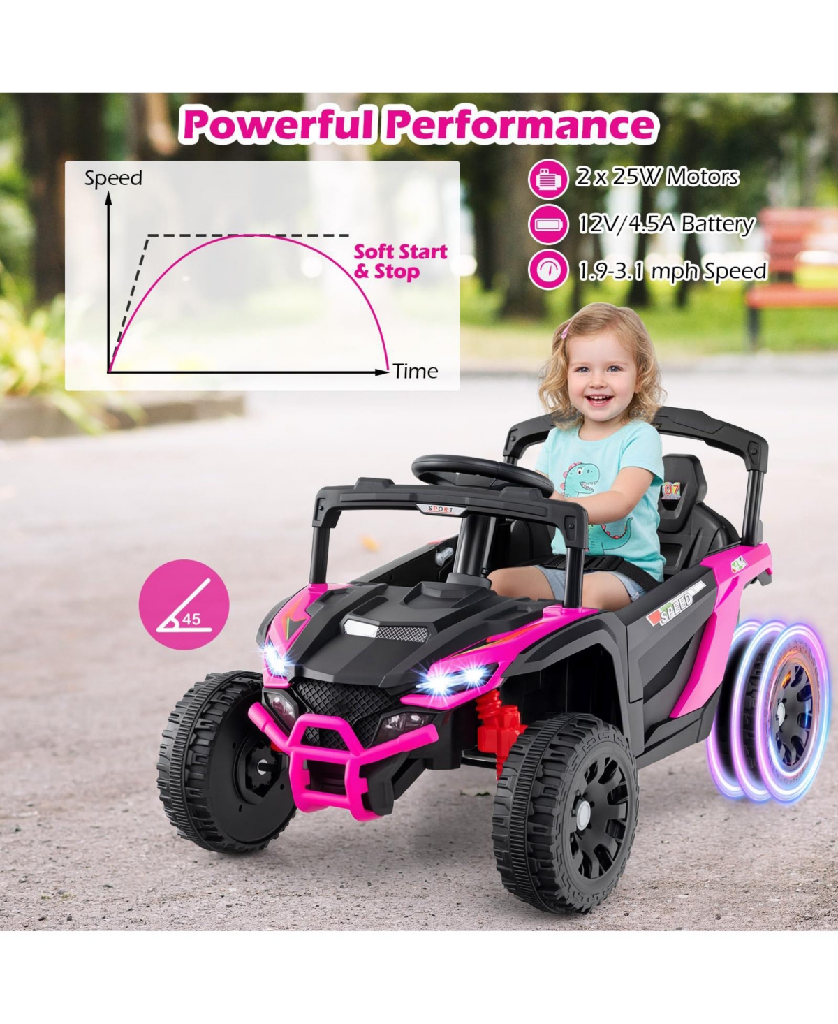 Draft - Mecale 12V Kids Ride On Car Utv Electric Vehicle with Led Lights Music and Horn-Hot