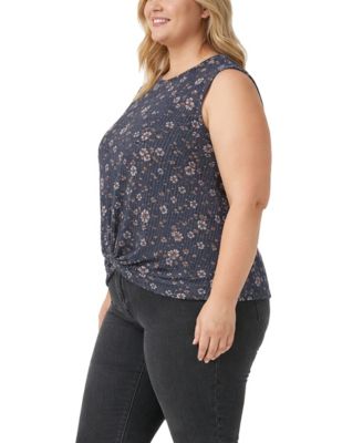 Plus Size Boho Floral Rib Twist Tank