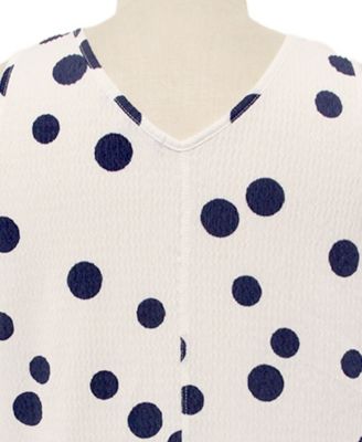 Plus Size Polka Dot Crinkle Knit Double V-Neck Tank