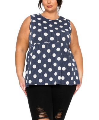 Plus Size Polka Dot Double Knit Babydoll Tank