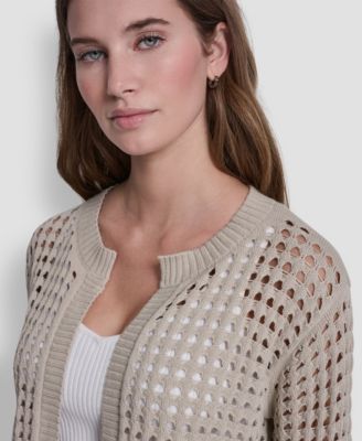 Women's Open-Stitch Drop-Shoulder Cardigan Sweater