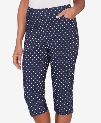 Petite Port Side Polka Dot Flat Front Denim Capri Pants