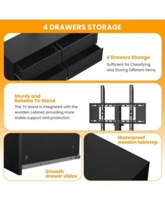 TV Stand with Mount and 4 Drawers Storage Fits 32/45/55/65/75/80 Inch TVs, Black Entertainment Center w/Height Adjustable Mount for Living Room