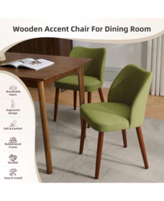 Dining Chair Set of 6, Linen Upholstered Dining Chair with Wood Legs, Wing Backrest, Wooden Kitchen Chair, Kitchen Chairs with Thick Cushions