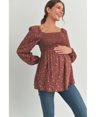 Maternity Smocked Square-Neck Floral Blouse