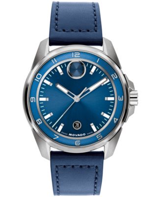Men's Bold Verso S Swiss Quartz Navy Leather Watch, 42mm