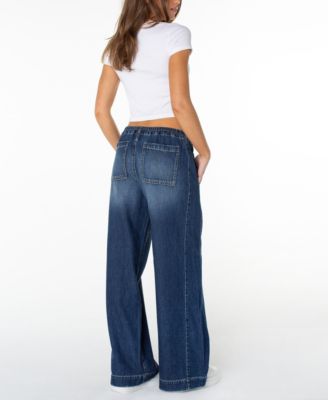 Juniors' Lightweight Tie-Waist Wide-Leg Jeans