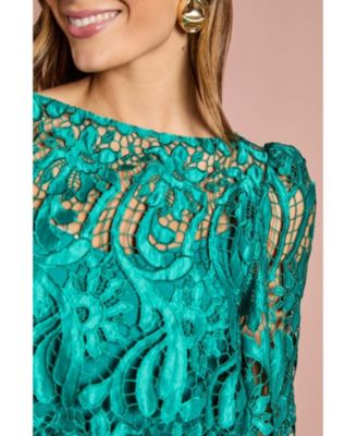 Women's Satin Lace Boat Neck Midi Dress