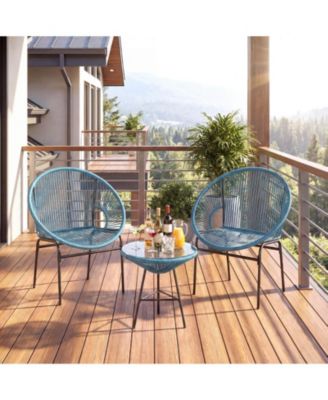 3PCS Patio Acapulco Furniture Bistro Set Plastic Rope Glass Table