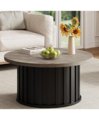 Round Coffee Table with Metal Base, Mid Century Modern Design, 319" Fluted Center