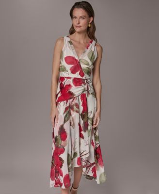 Women's Floral Faux Wrap Midi Dress