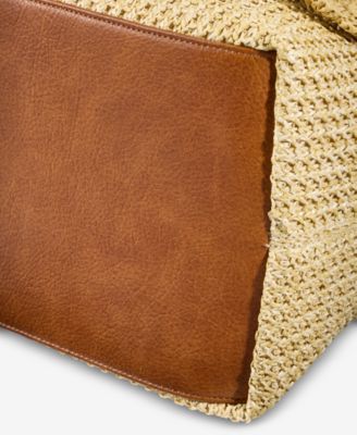 Stud Floral Applique Straw Large Tote