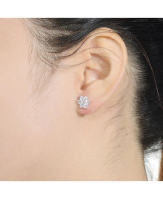Dainty Sterling Silver Round CZ Flower Stud Earrings