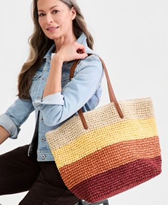 Ombr&eacute; Striped Straw Slouchy Tote Bag