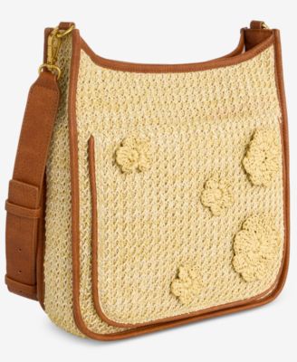 Floral Straw Applique Dip Crossbody