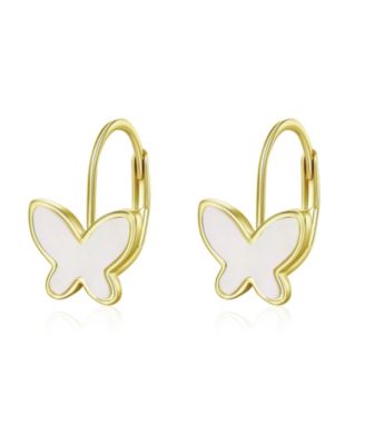 GiGiGirl Dainty 14K Gold Plated Mother of Pearl Butterfly Dangle Drop Earrings