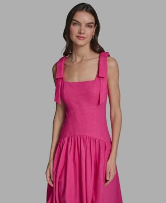 Women's Sleeveless Bow Strap Square Neck Midi Dress