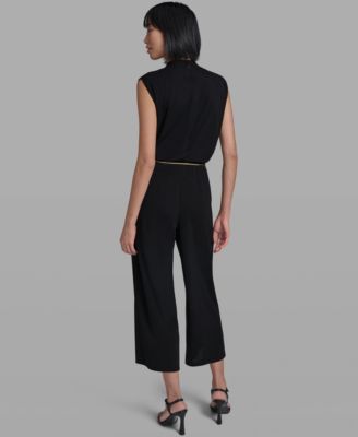 Women's Sleeveless Matte Jersey Removable Chain Belt Jumpsuit