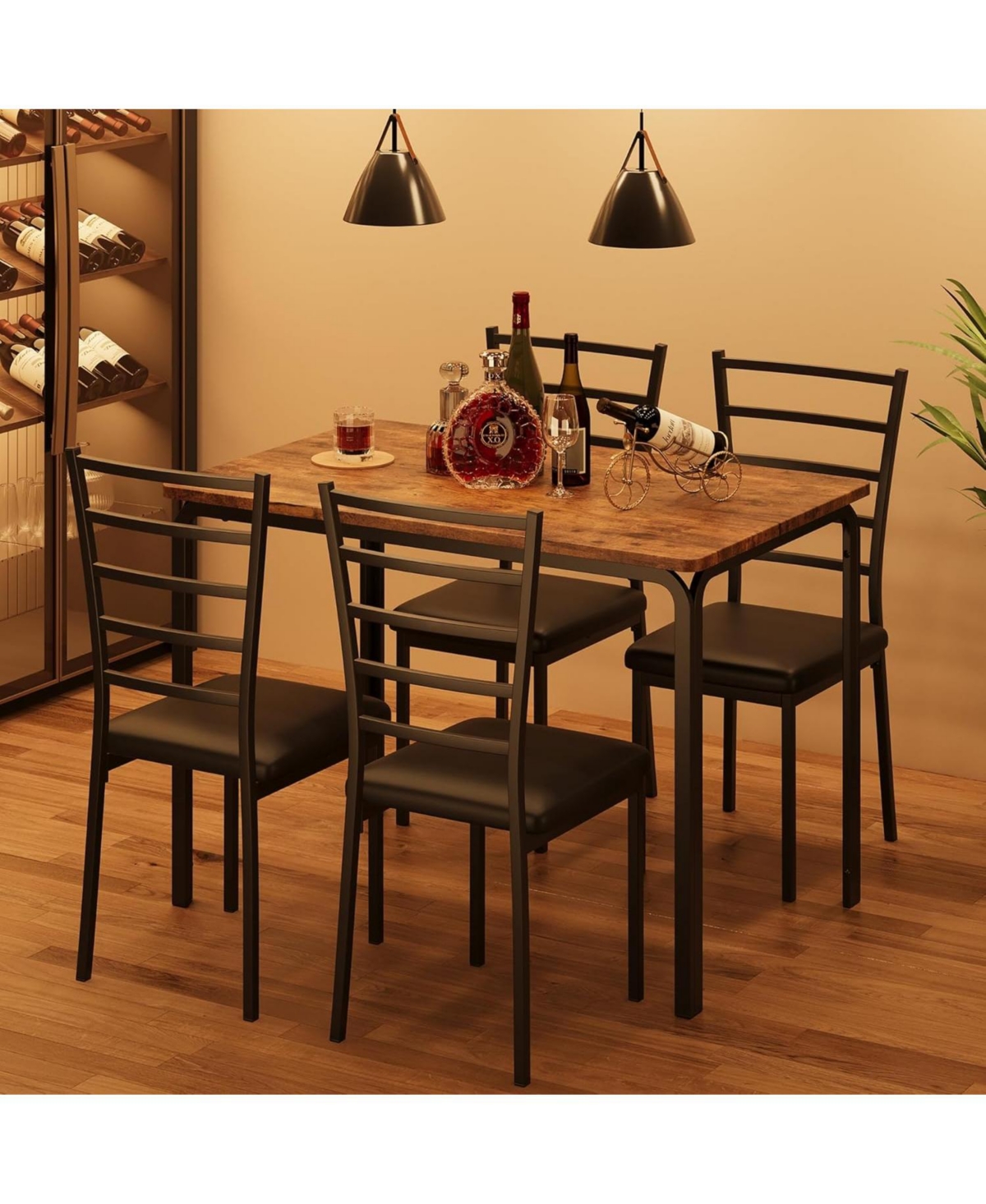 “gaomon 5 Piece Dining Set for 4 with Wood Table & Upholstered Chairs for Kitchen or Dining Room”