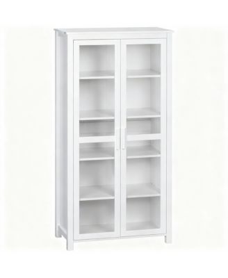 White 63" Kitchen Pantry Cabinet with 2 Glass Doors & 2 Adjustable Shelves