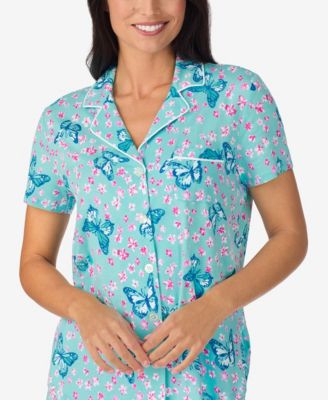 Women's Cropped Notch Collar Pajama Top and Pants, 2-Piece Set