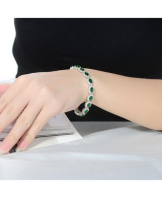 Sterling Silver Oval Colored Cubic Zirconia Stylish Tennis Bracelet