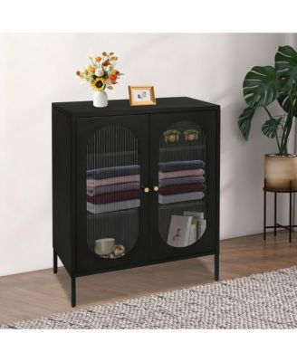 3-Tier Glass Cabinet with Magnetic Doors for Kitchen & Living