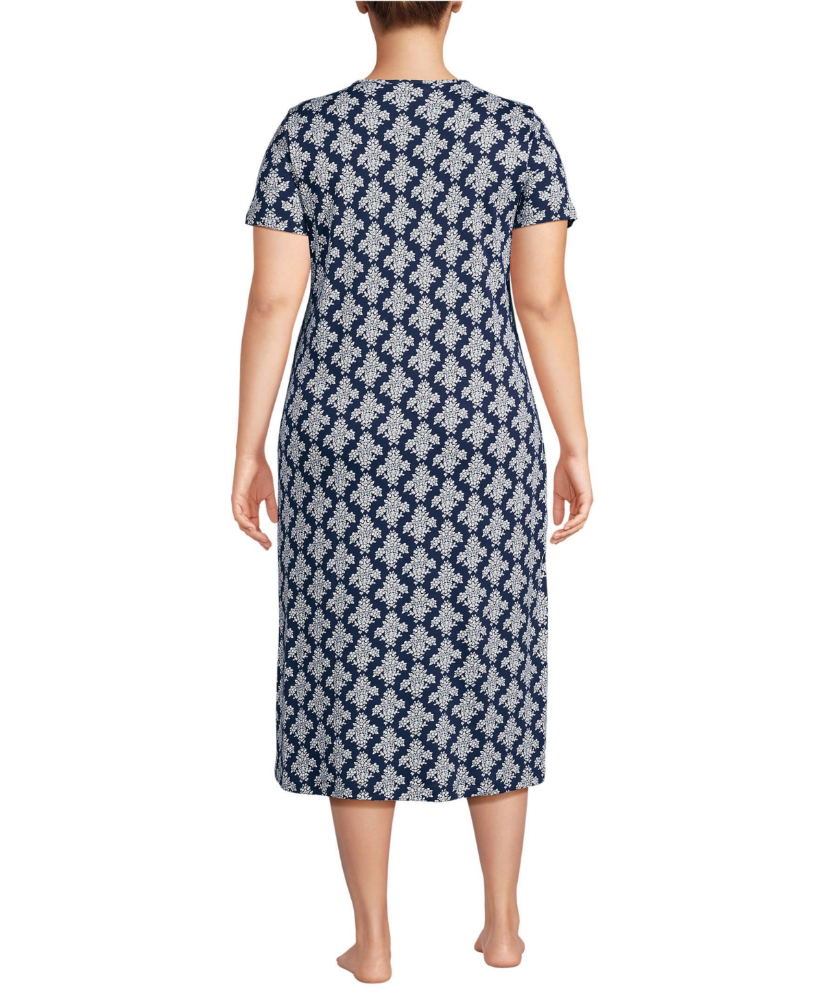 Lands' End Women's Plus Cotton Short Sleeve Midcalf Nightgown