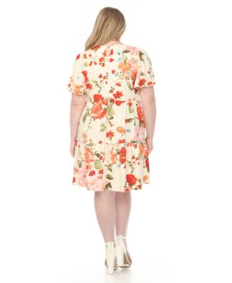 Plus Size V-Neck Tropical Flower Short-Sleeve Dress