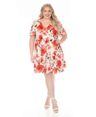 Plus Size V-Neck Vintage Floral Short-Sleeve Dress