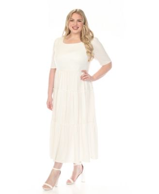 Plus Size Square Neck Short-Sleeve Tiered Dress
