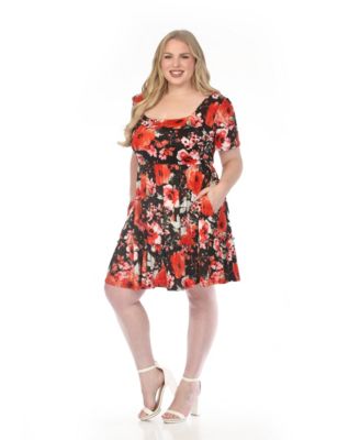 Plus Size Square Neck Short-Sleeve Floral Dress