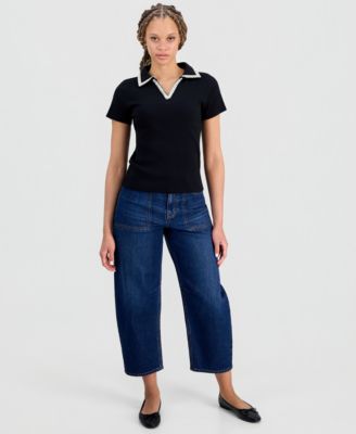 Women's Embellished Rib Polo Top