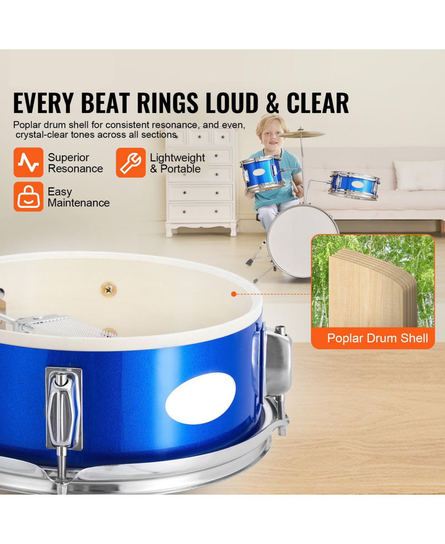 Детские игрушки SUGIFT Kids Beginner 3-Piece Drum Set, Ages 6-13, цвет: Синий — фото 8