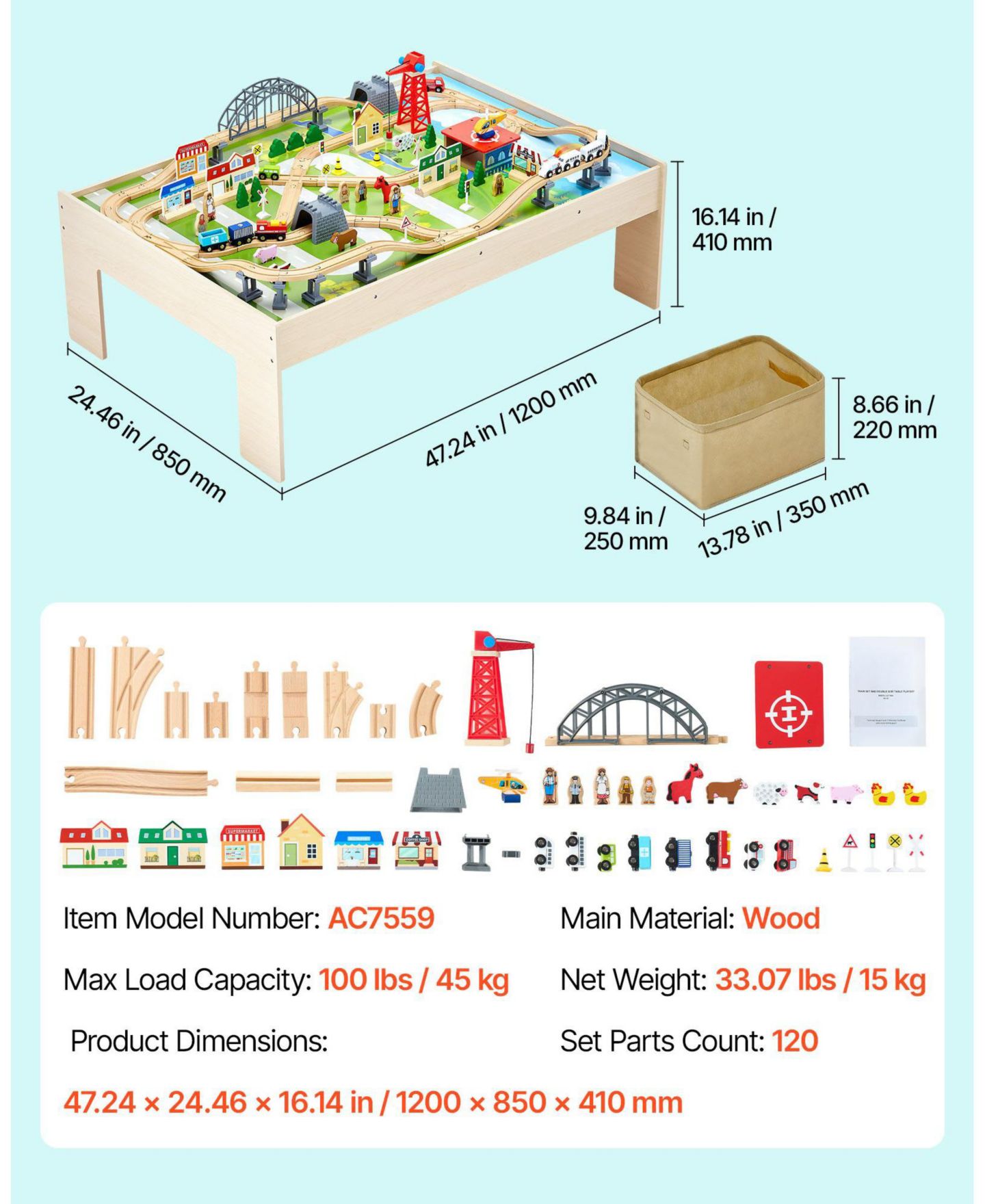 Детские фигурки SUGIFT 120-Piece Train Table with Collapsible Bin & 3-in-1 Design, цвет: Зелёный — фото 4