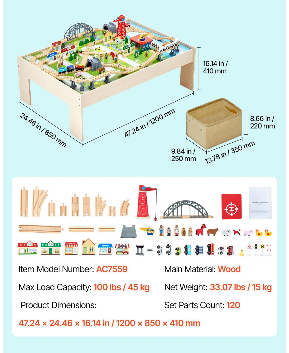 Sugift 120-Piece Train Table with Collapsible Bin & 3-in-1 Design