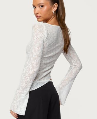 Women's Mare Asymmetric Gem Sheer Lace Top