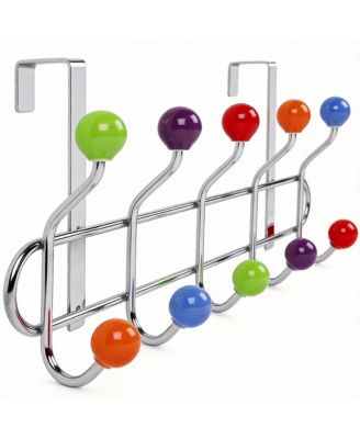 10 Hooks Over Door Hook Rack, Stainless Steel, Ceramic Knobs