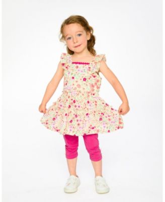 Big Girls Tunic and Cotton Capri Set Off White Printed Flowers