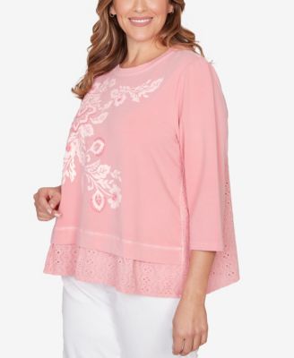 Plus Size Embroidered Terry Crew Neck Top
